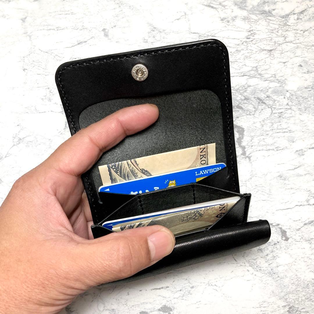 栃木レザー ミニ財布 黒 コンパクト財布 本革 小さい財布 メンズ レディース