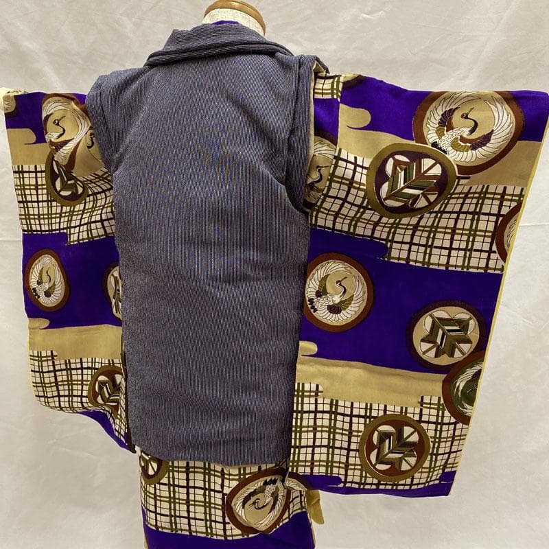 510ab1◎七五三 三歳 男の子 アンティーク着物&被布 レトロ 濃紫◎