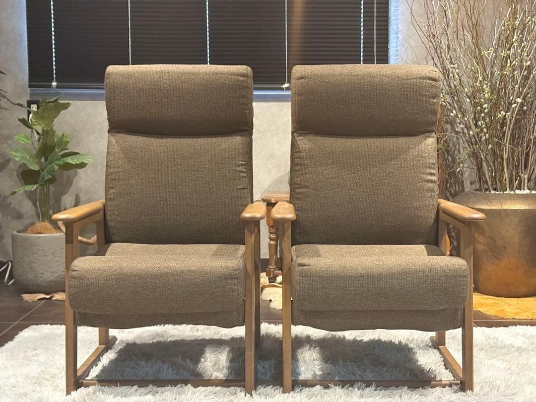 シンプル　ブラウン　ソファ　 一人用　アームソファ　キャスター付　2脚セット　Y