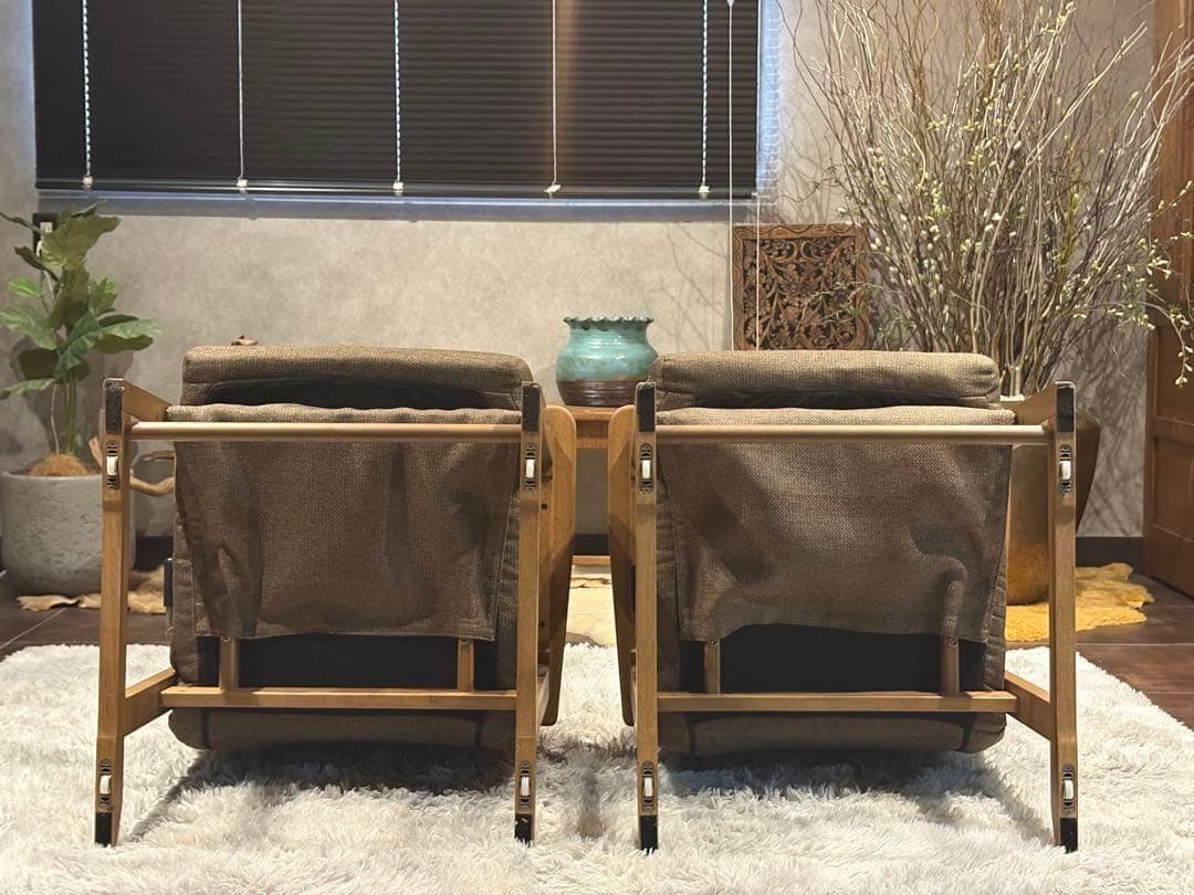 シンプル　ブラウン　ソファ　 一人用　アームソファ　キャスター付　2脚セット　Y