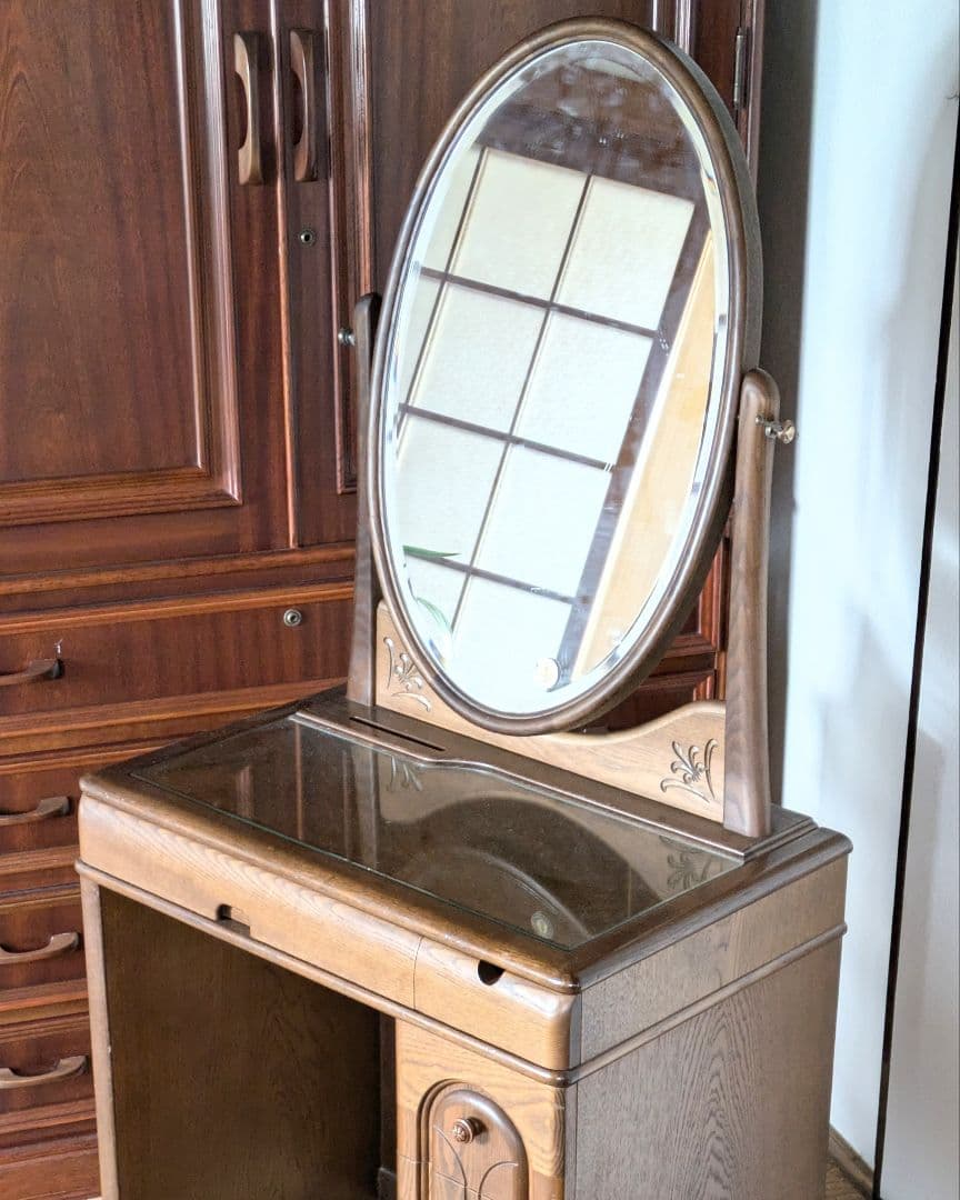 美品☆久和屋 ブローニュ ナラ無垢材 鏡台 ドレッサー ヴィンテージ
