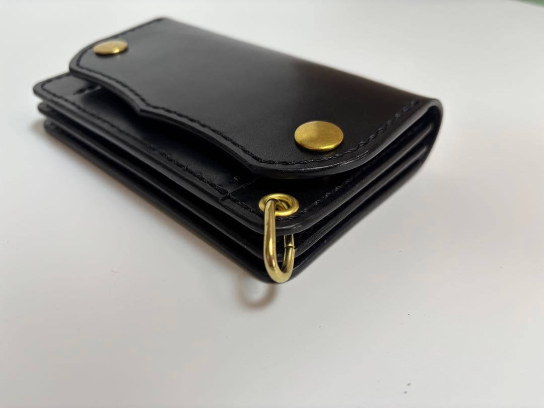 黒　ブラック　ヌメ革ロマネスク　トラッカーウォレット【タイプＡ2】三層　真鍮