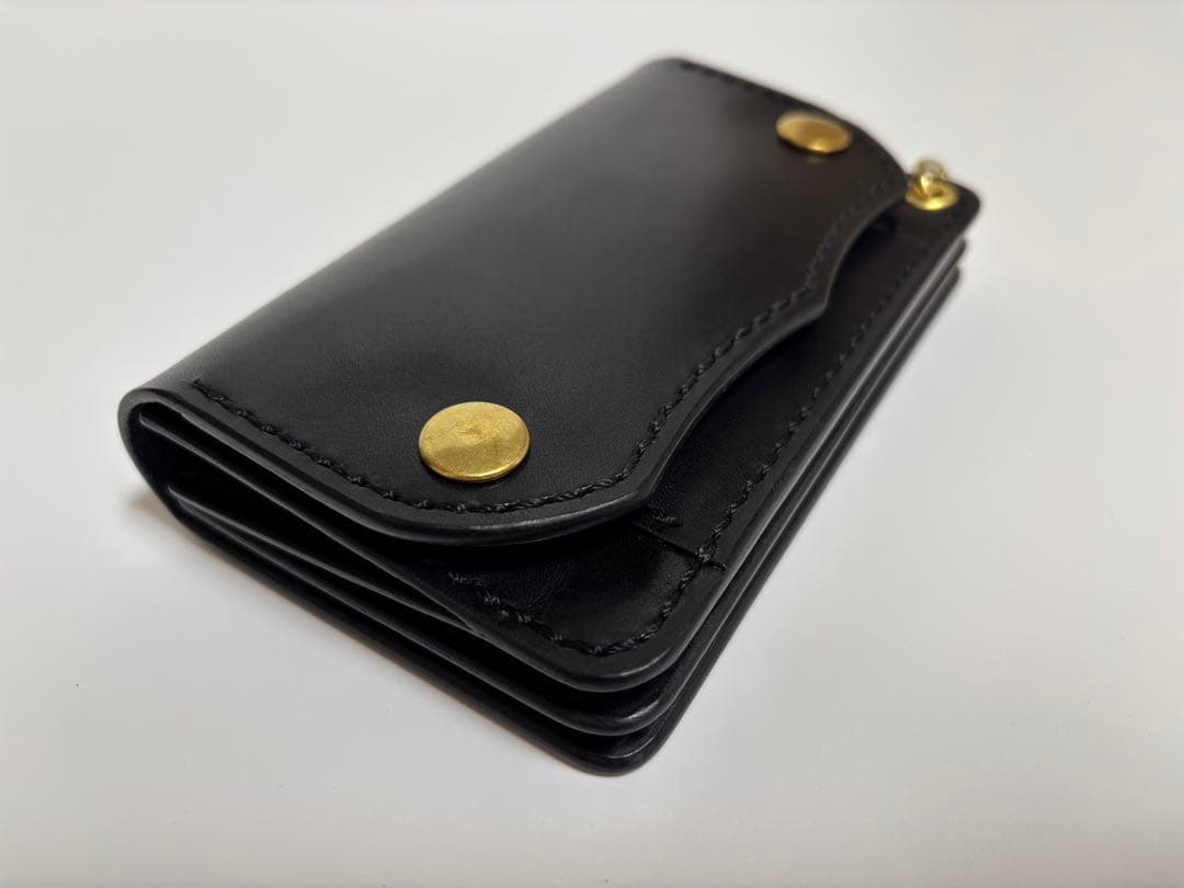 黒　ブラック　ヌメ革ロマネスク　トラッカーウォレット【タイプＡ2】三層　真鍮