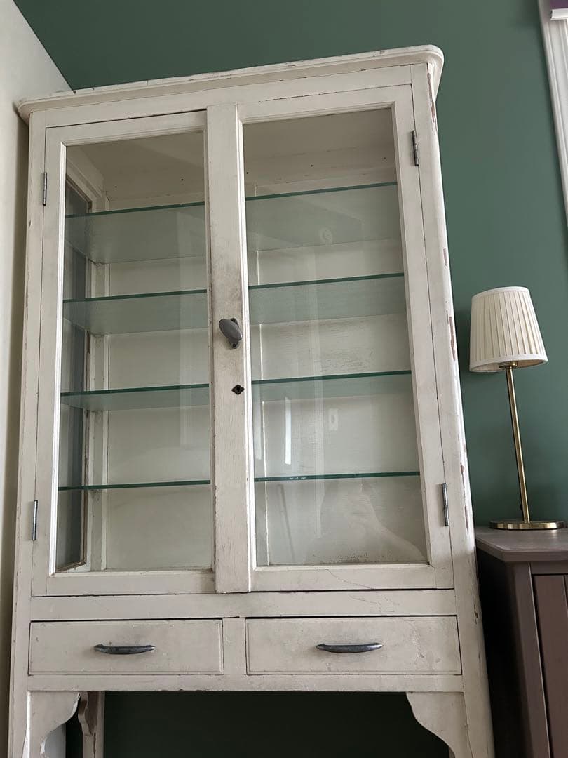 ケビント　医療棚　ホワイト木製ガラスキャビネット