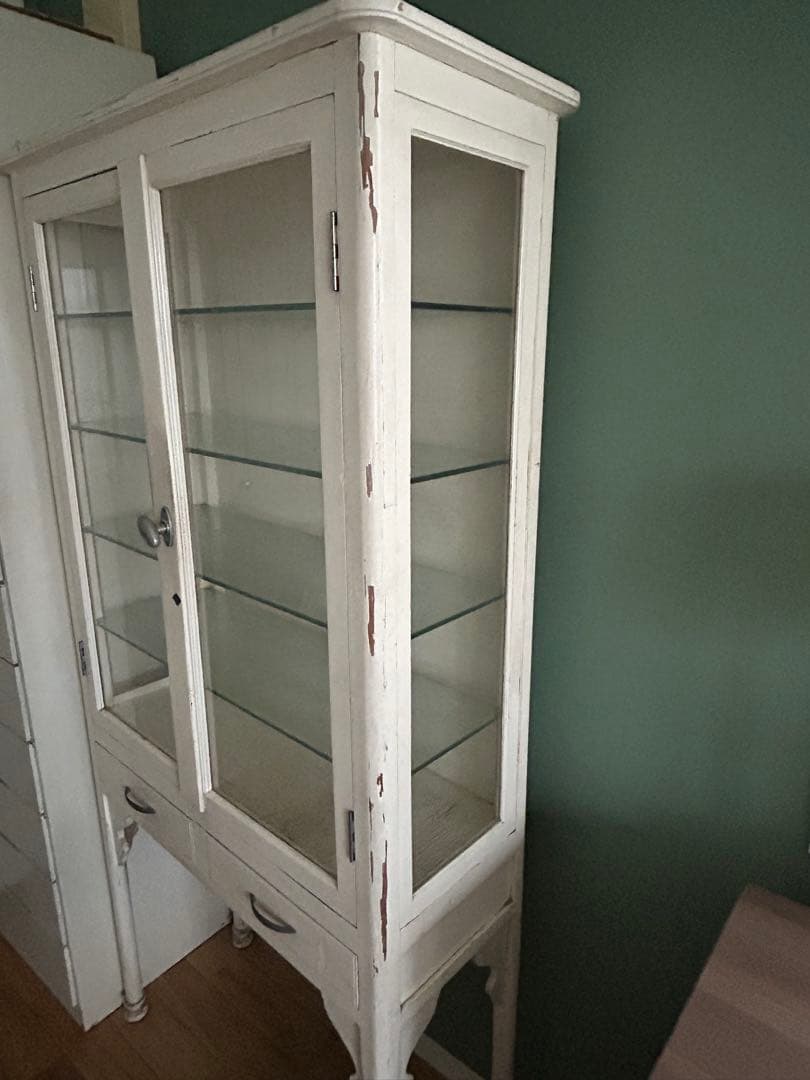 ケビント　医療棚　ホワイト木製ガラスキャビネット