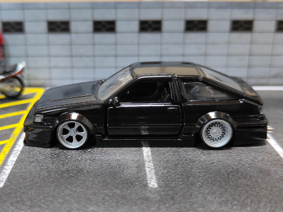 トミカ改造 トヨタ レビン フルエアロ黒 プレミアム ☆深リム ☆ホット
