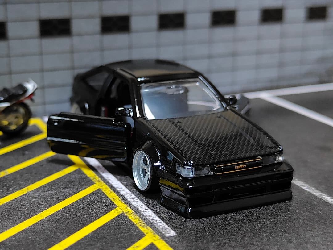 トミカ改造 トヨタ レビン フルエアロ黒 プレミアム ☆深リム ☆ホット