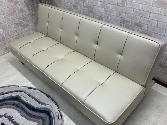 ソファーベッド　ベージュ系　レザーファブリック　ソファ　新品　大特価