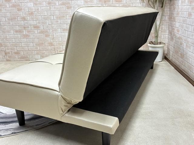 ソファーベッド　ベージュ系　レザーファブリック　ソファ　新品　大特価