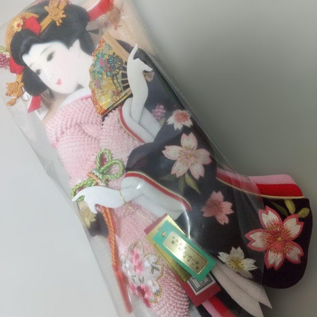 正絹♪ 桜×黒色〈48cm 匠一好作 押絵羽子板〉本つげかんざし 本仕立 飾り台