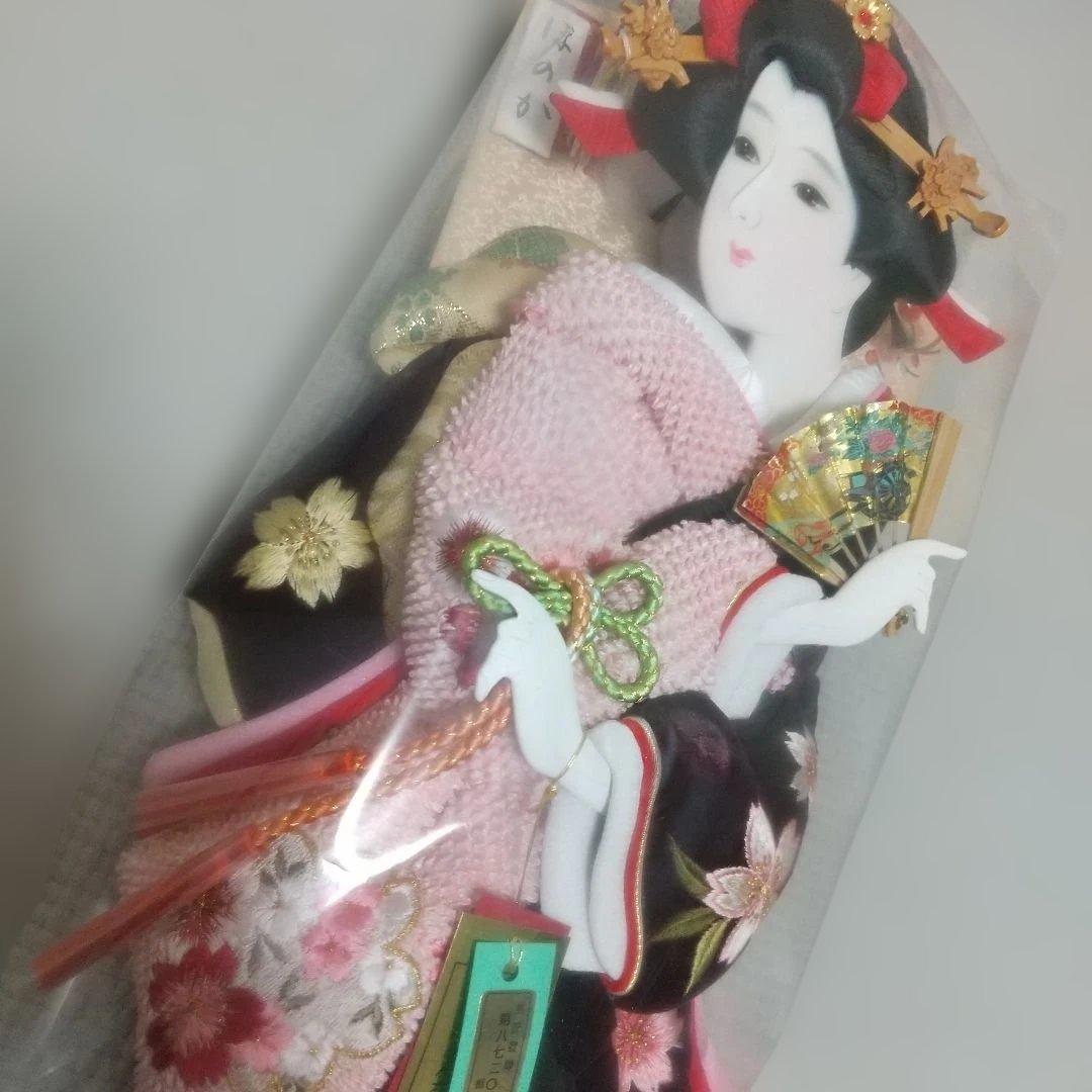 正絹♪ 桜×黒色〈48cm 匠一好作 押絵羽子板〉本つげかんざし 本仕立 飾り台