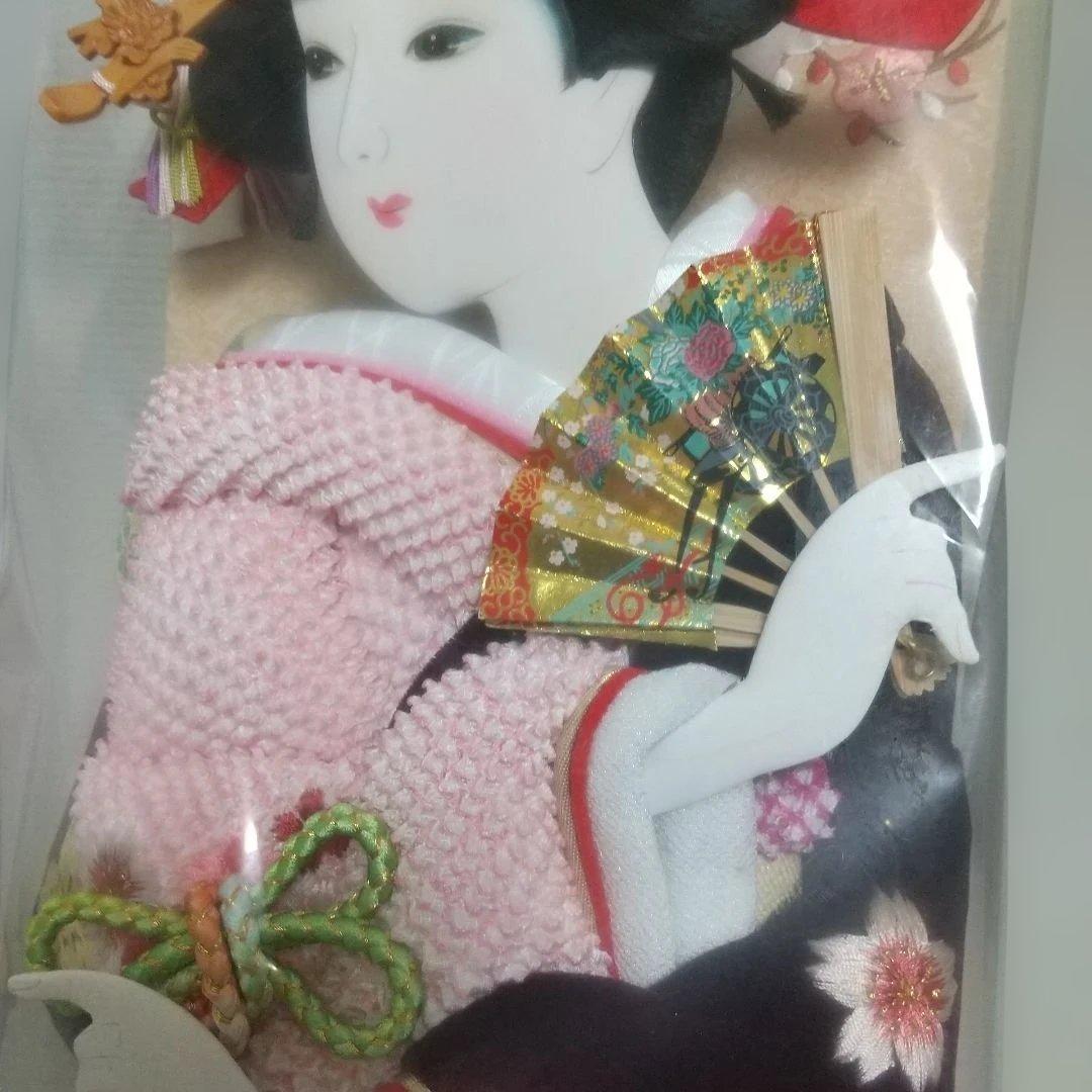 正絹♪ 桜×黒色〈48cm 匠一好作 押絵羽子板〉本つげかんざし 本仕立 飾り台