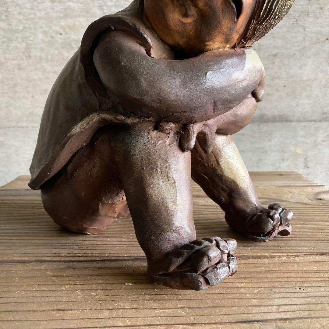 童子 子供 わらべ 像 陶器 陶芸 彫刻 置物 工芸品 和風 オブジェ レトロ