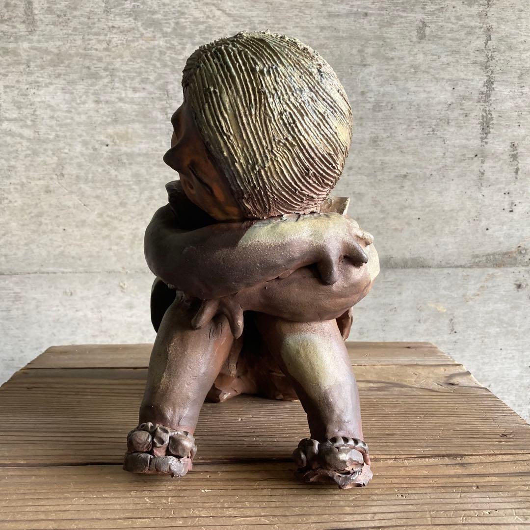 童子 子供 わらべ 像 陶器 陶芸 彫刻 置物 工芸品 和風 オブジェ レトロ