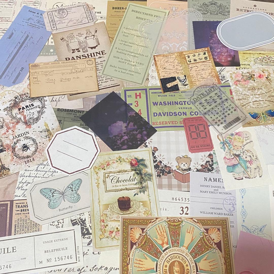 紙モノ おすそ分け 120枚以上 素材 コラージュ シール メモ 手帳