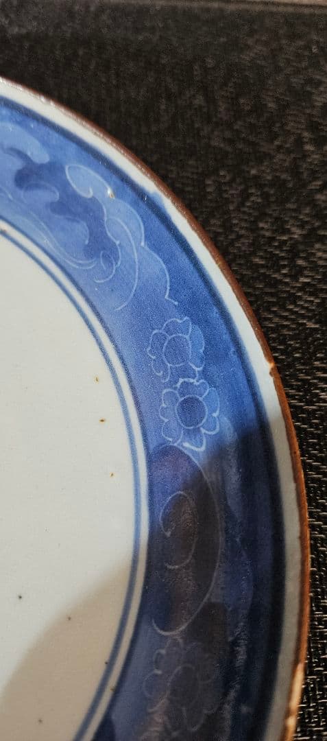 江戸時代中期～後期 古伊万里 染付 墨弾き技法 花流水文 五弁花20.0cm