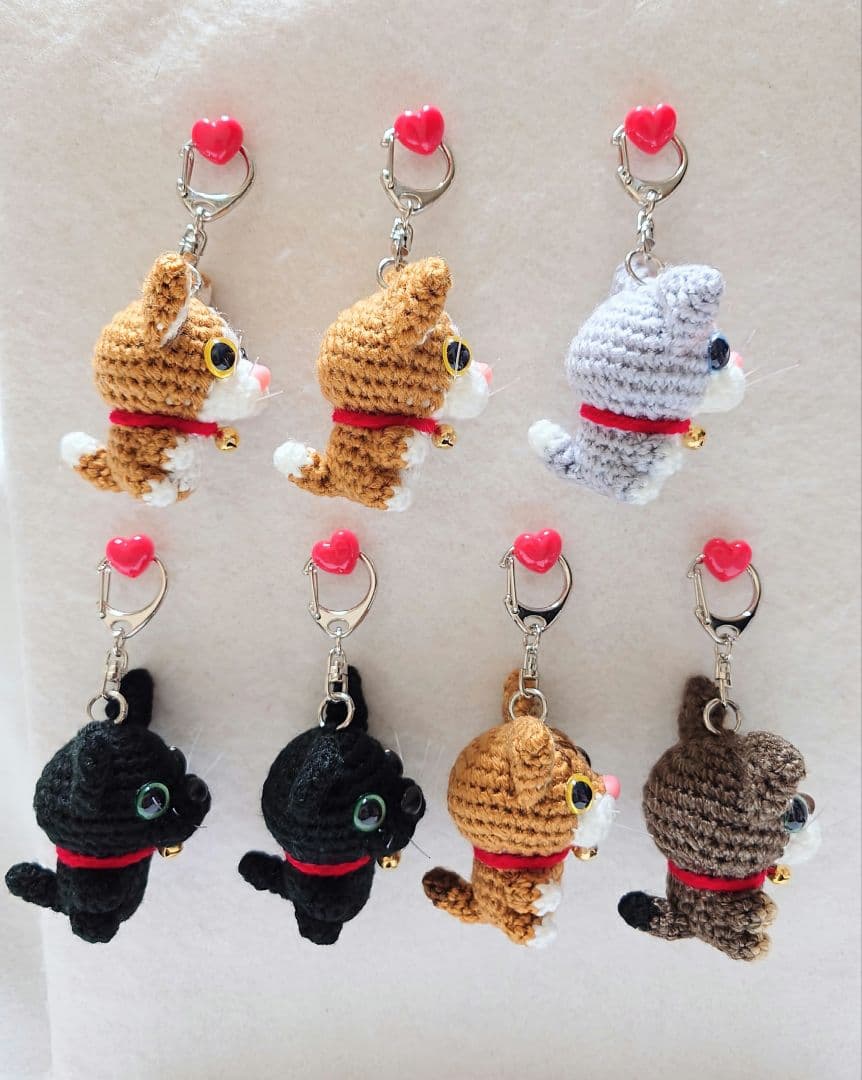 あみぐるみ　ネコ　キーホルダー(小)　7点セット