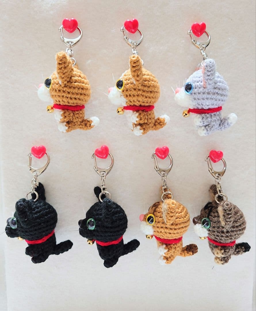 あみぐるみ　ネコ　キーホルダー(小)　7点セット