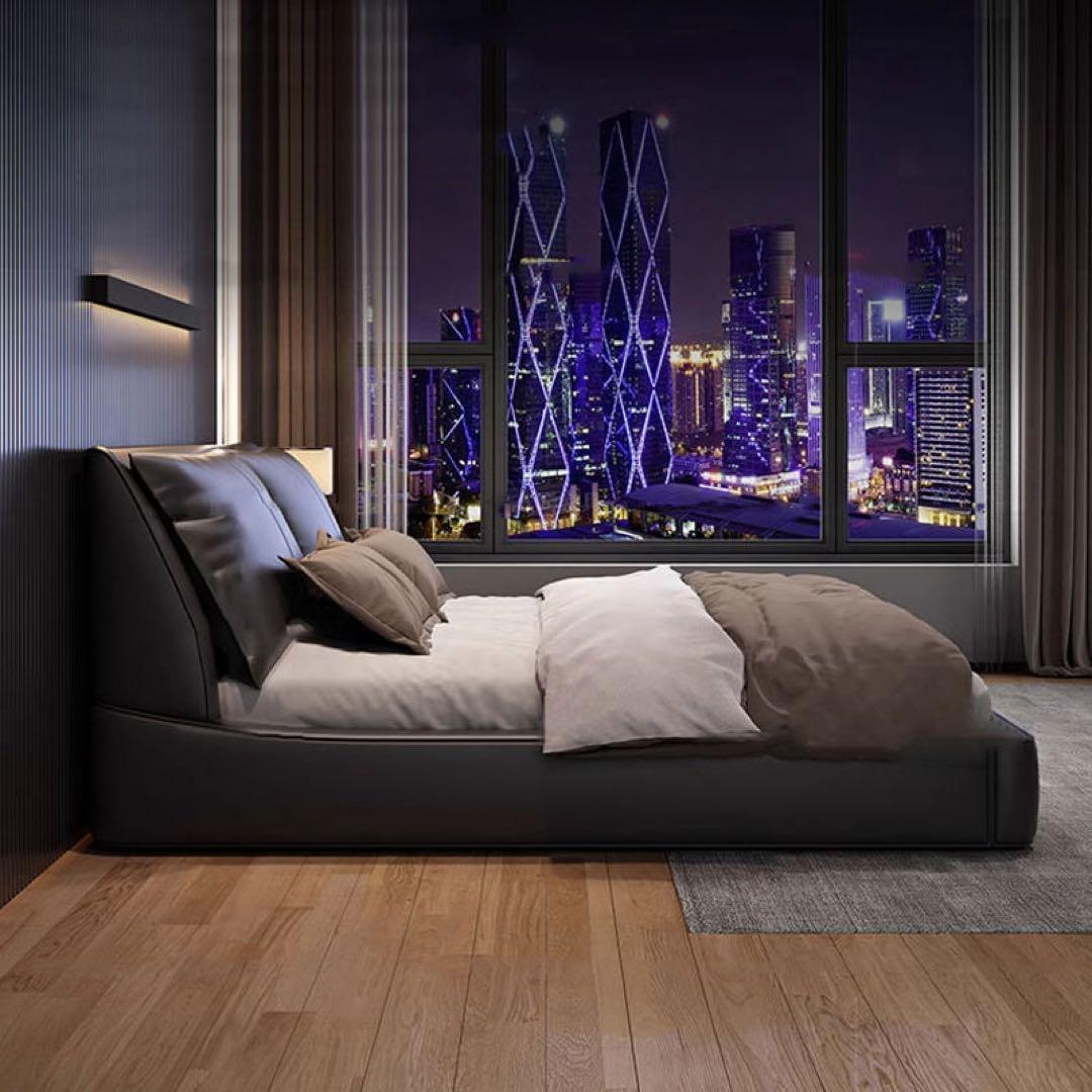 ラグジュアリー ベッド キングサイズ ブラックレザー デザイナーズ