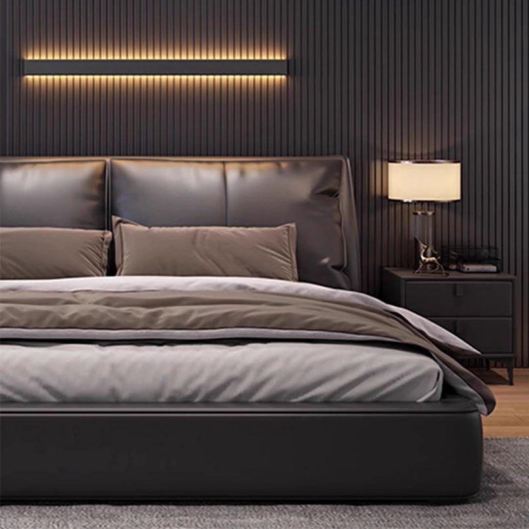 ラグジュアリー ベッド キングサイズ ブラックレザー デザイナーズ