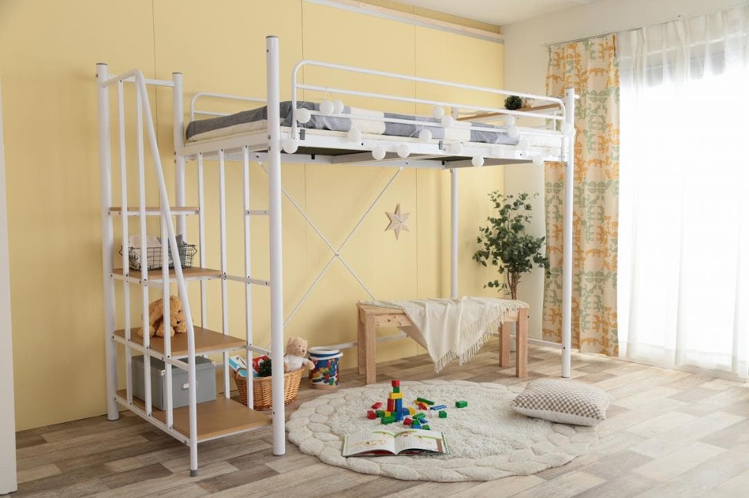 《新品・送料無料》【シングル】 Lofty 階段付きロフトベッド