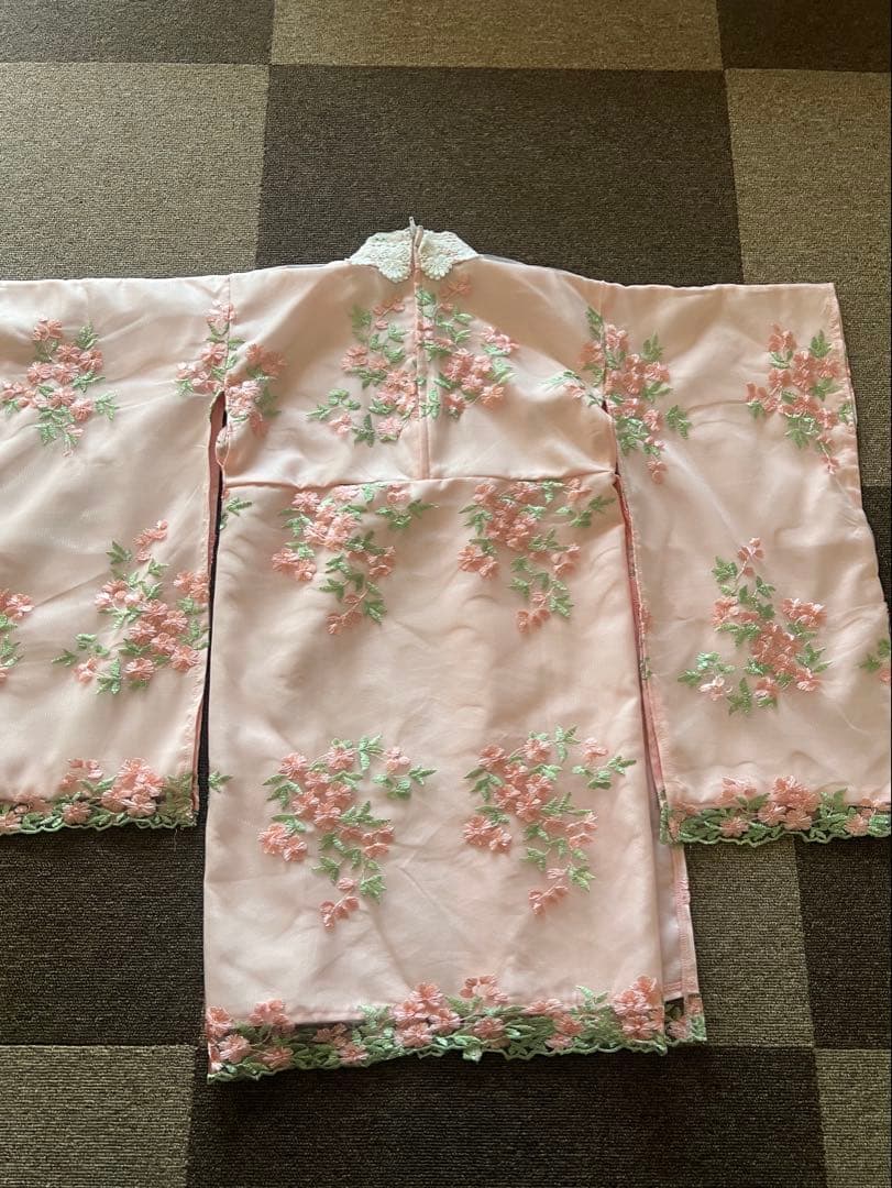 七五三用衣装と靴 ピンクでお花柄刺繍キャサリンコテージ　100センチ　つけ毛付き