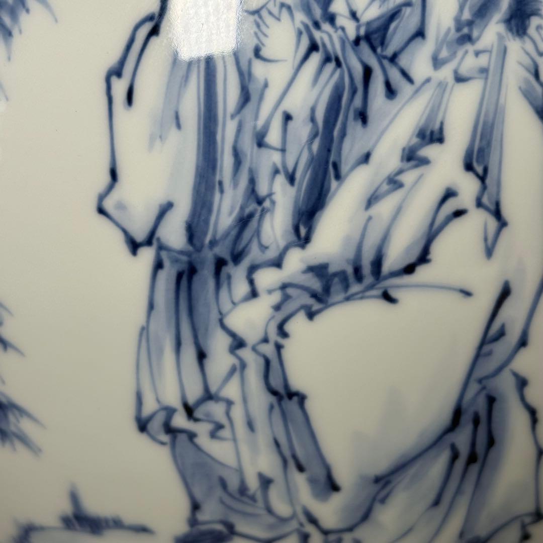 人間国宝 井上萬二 染付竹林賢人図花瓶 高32cm！ 最高位大作