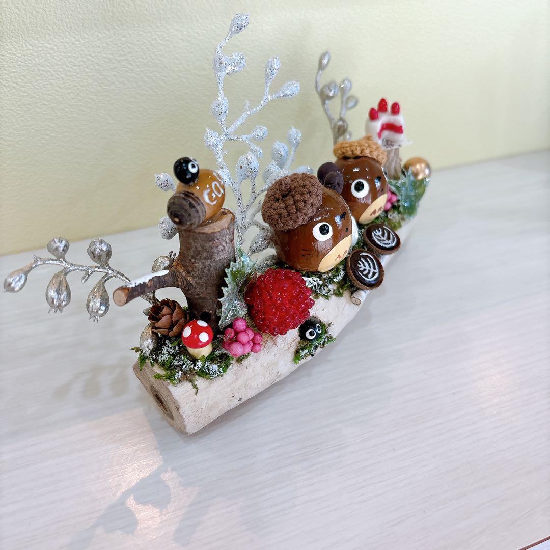 どんぐりアート 流木 オブジェ 壁掛け クリスマス 木の実