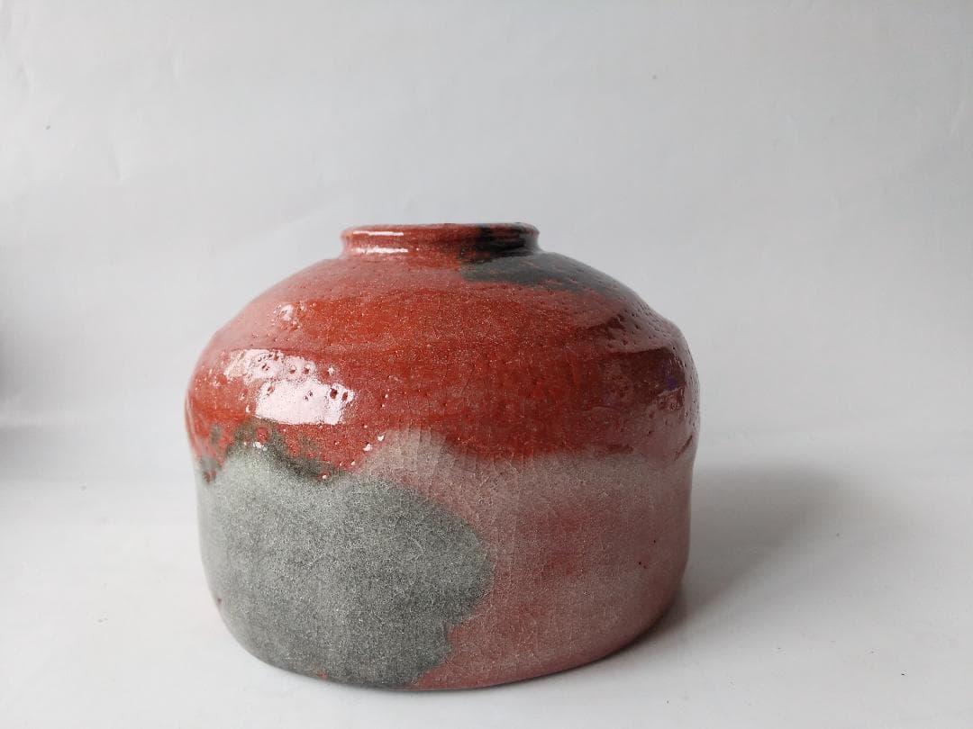 松雲窯 泉喜仙 作 赤茶碗 赤楽 大樋焼 共箱 共布 栞 茶道具 抹茶碗 美