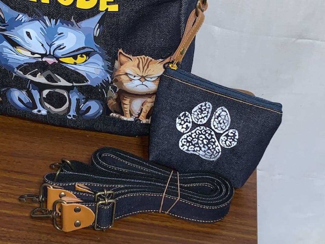 ☆岡山デニム☆ステンシル☆トラネコ☆悪ネコ☆4wayボストンバッグ