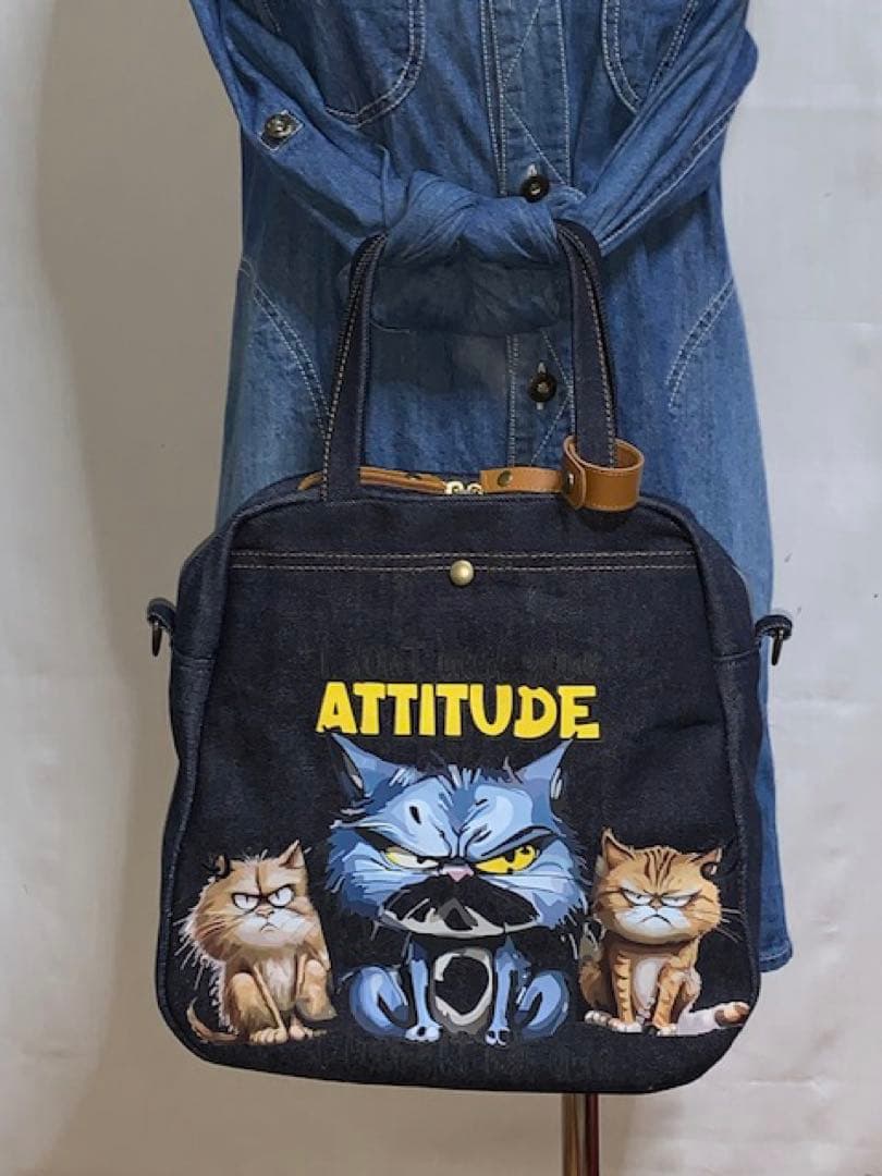 ☆岡山デニム☆ステンシル☆トラネコ☆悪ネコ☆4wayボストンバッグ