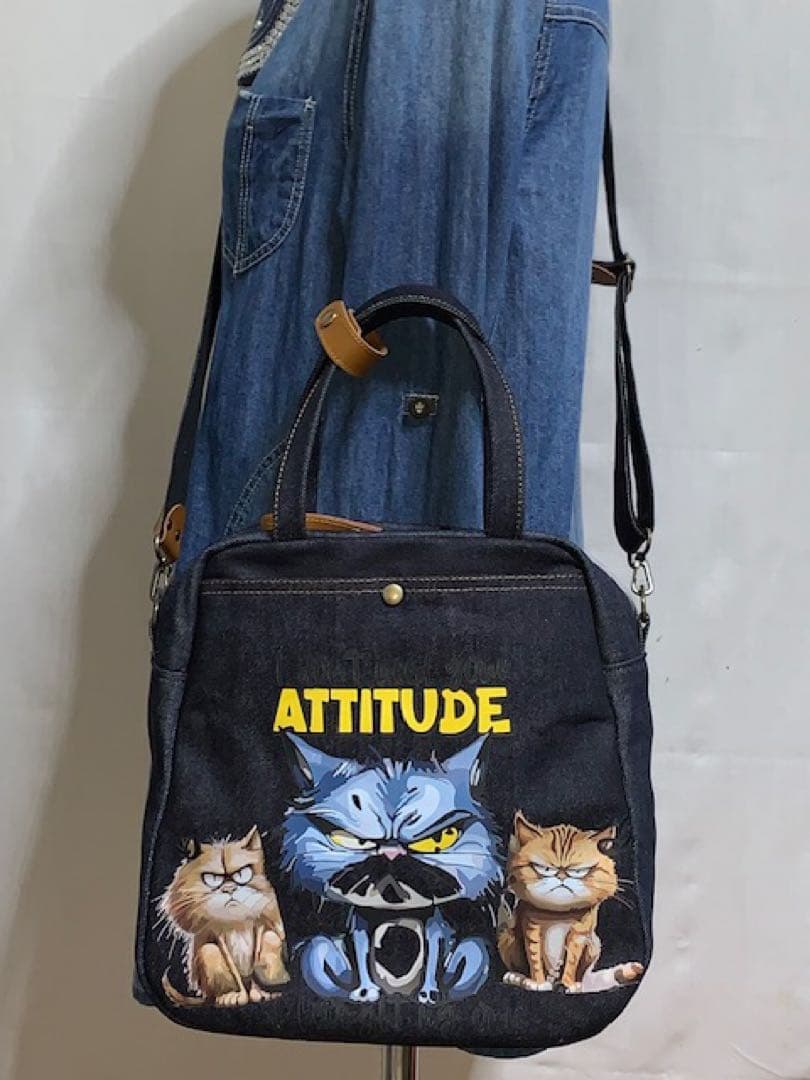 ☆岡山デニム☆ステンシル☆トラネコ☆悪ネコ☆4wayボストンバッグ