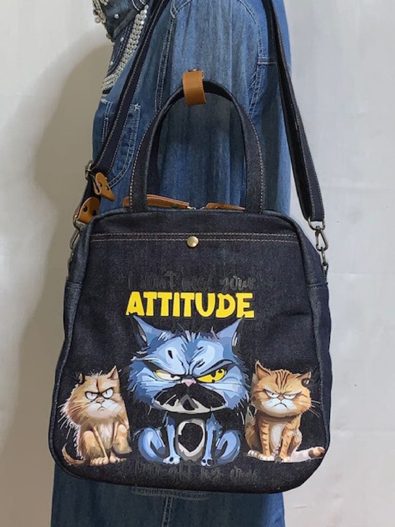 ☆岡山デニム☆ステンシル☆トラネコ☆悪ネコ☆4wayボストンバッグ