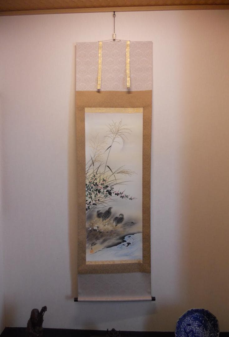 掛け軸 小川香月 名月秋声 絹本 希少 軸装 茶道具 掛軸 美品 です。