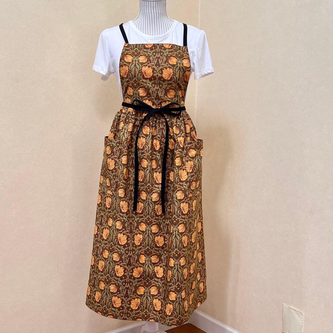 ウィリアムモリス 2wayギャザーエプロン ピンパネル ハンドメイド