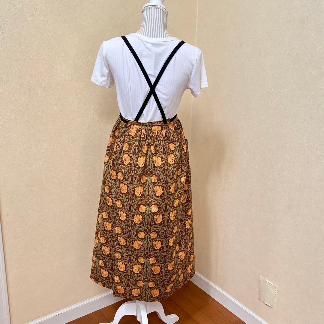 ウィリアムモリス 2wayギャザーエプロン ピンパネル ハンドメイド