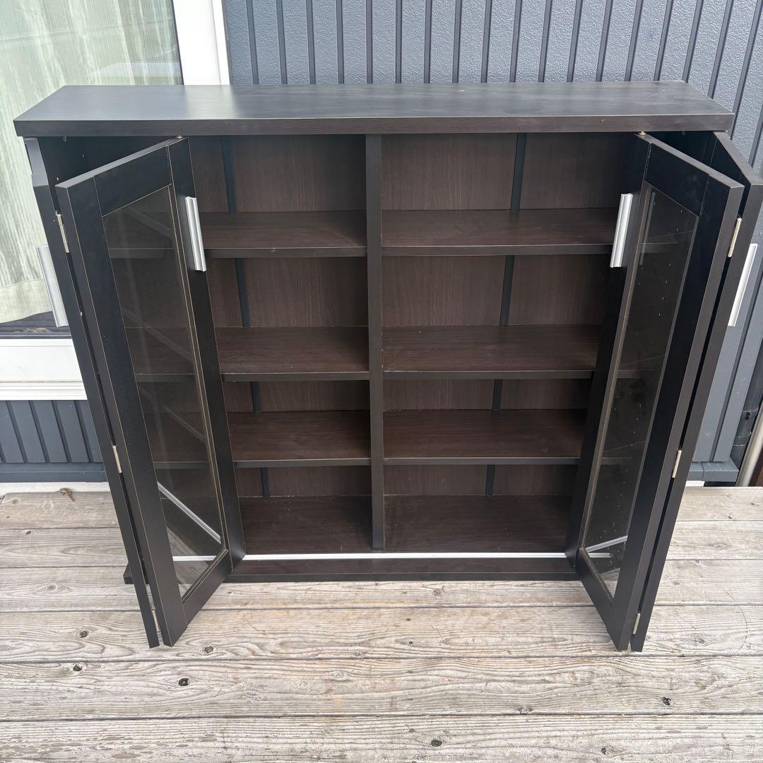 北欧レトロ 4段 スライド扉 木製ブックシェルフ 木製ラック 本棚 飾り棚