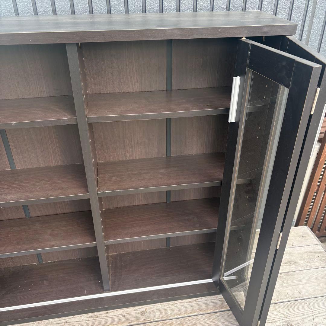 北欧レトロ 4段 スライド扉 木製ブックシェルフ 木製ラック 本棚 飾り棚