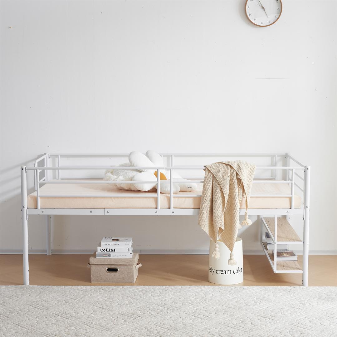 ロフトベッド パイプベッド（S）北欧風デザイン安定構造・耐震設計　WHITE