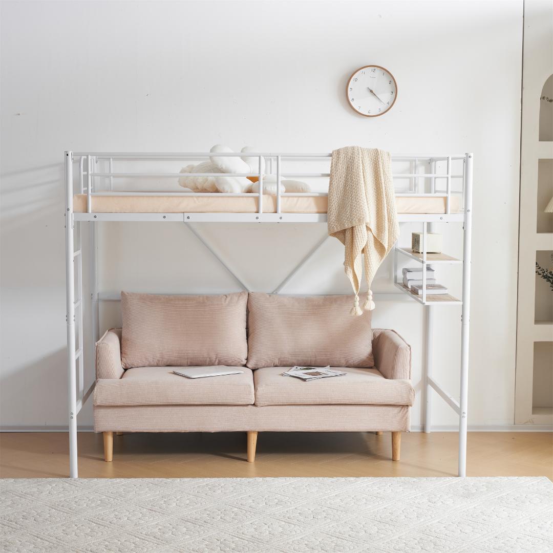 ロフトベッド パイプベッド（S）北欧風デザイン安定構造・耐震設計　WHITE
