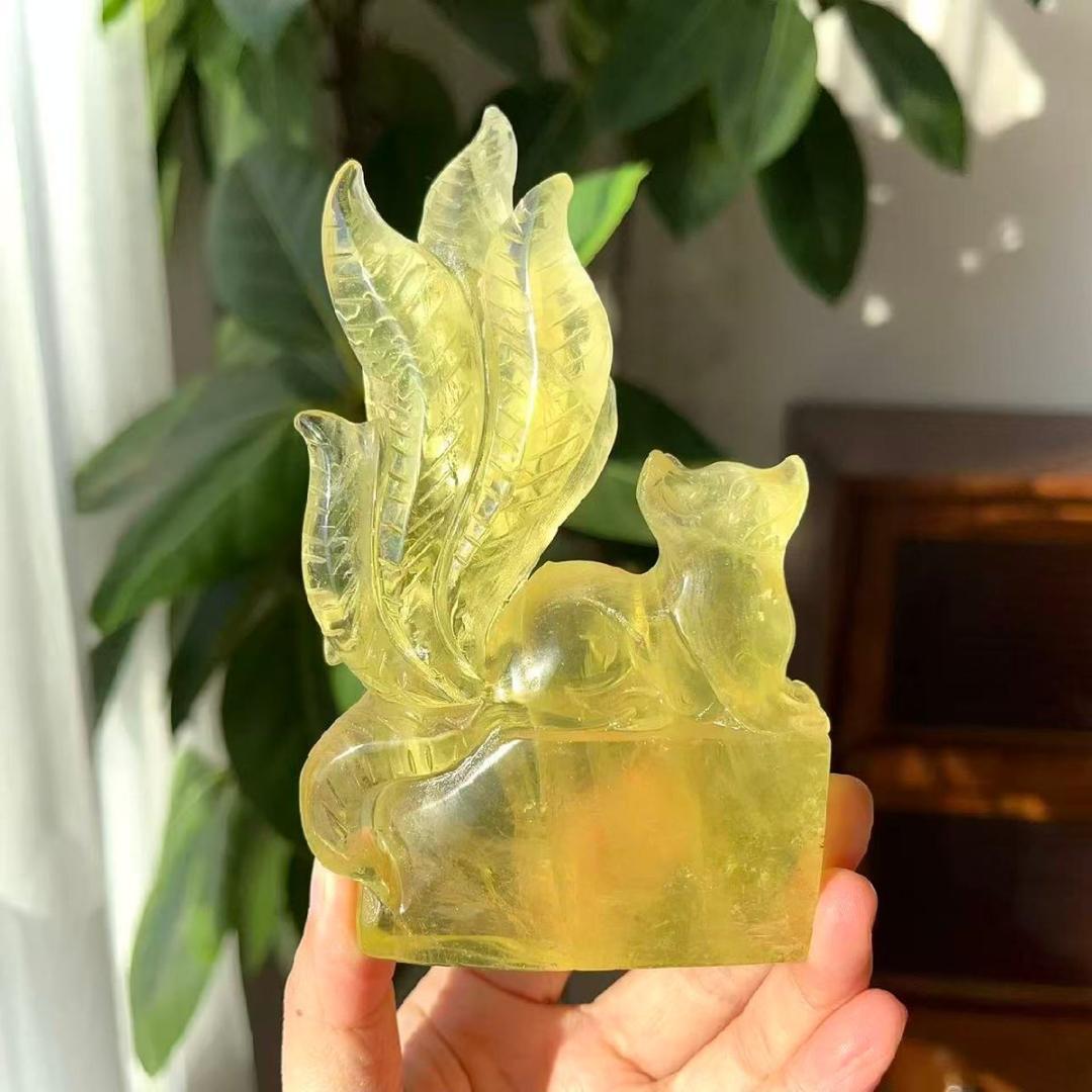 AAA級【金運UP】★天然シトリン九尾狐置物B0113/YS/320C