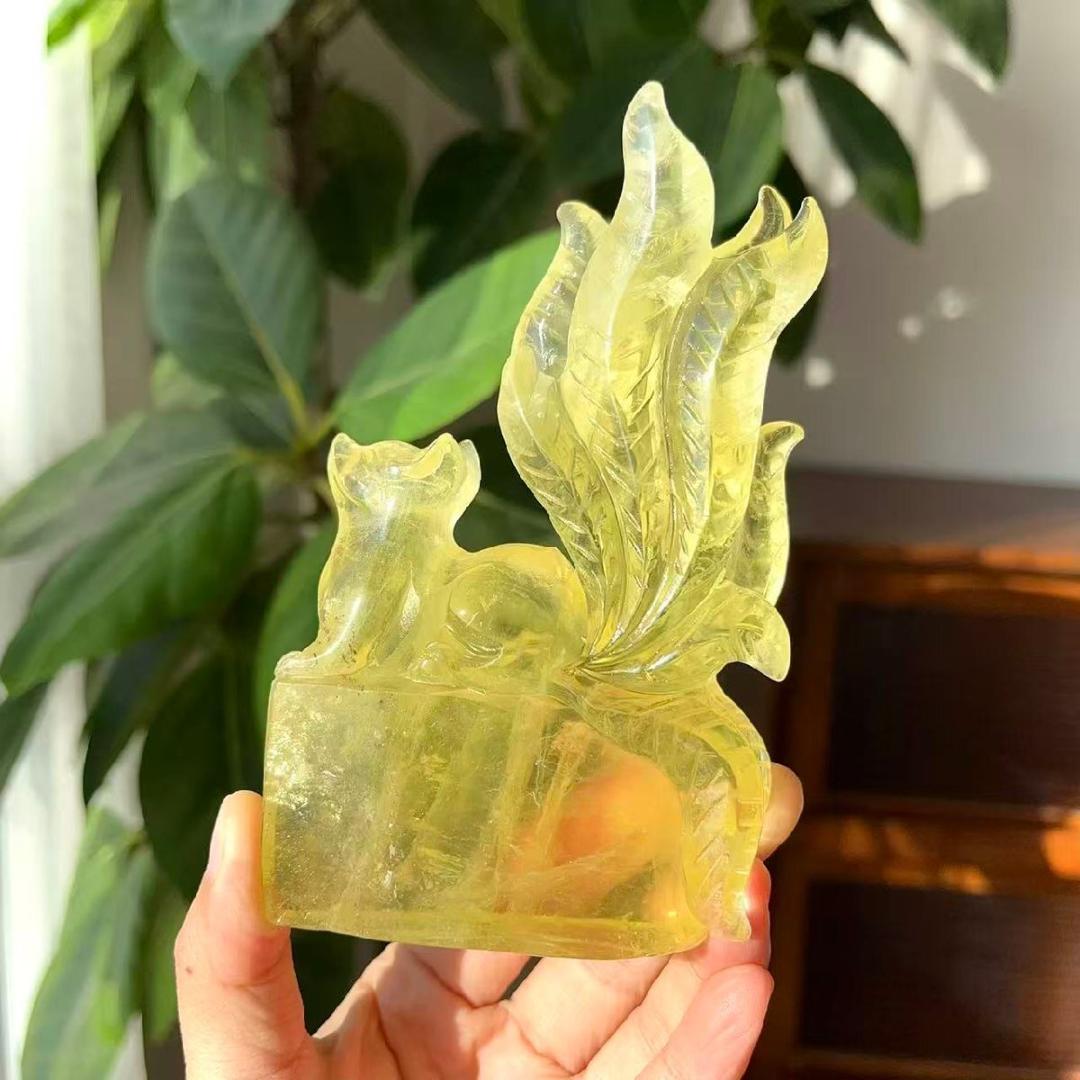 AAA級【金運UP】★天然シトリン九尾狐置物B0113/YS/320C