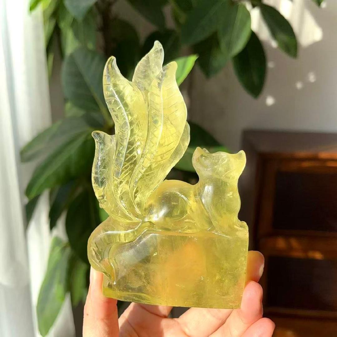 AAA級【金運UP】★天然シトリン九尾狐置物B0113/YS/320C