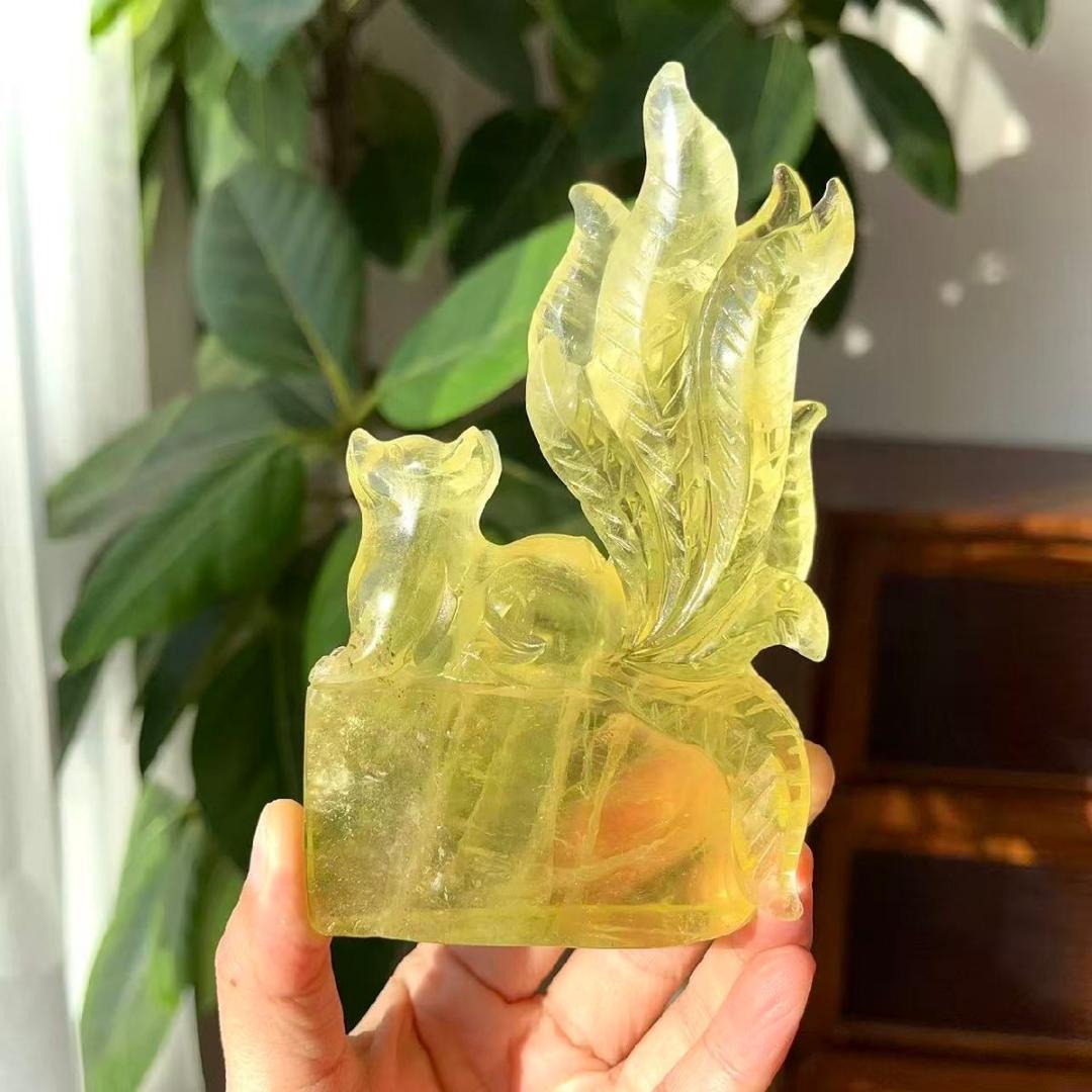 AAA級【金運UP】★天然シトリン九尾狐置物B0113/YS/320C