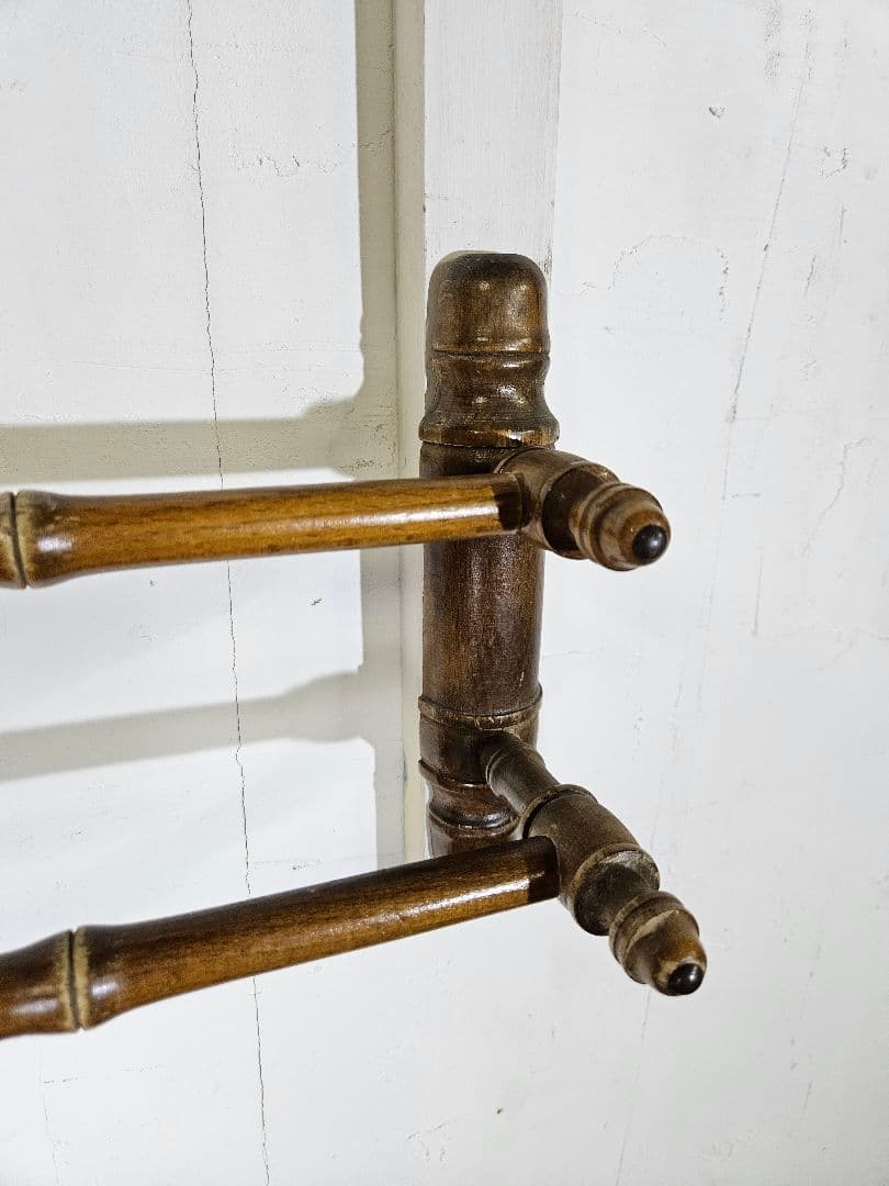 フランス アンティーク 木製 2連 タオルハンガー バンブーモチーフ ウッド