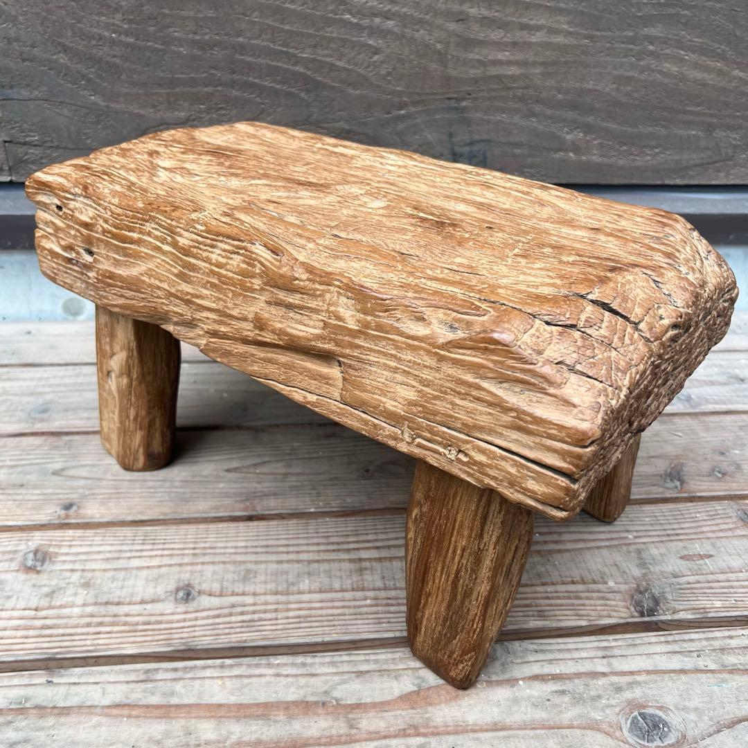 極厚 希少木材 オールドチークのスツール 49.5cm 腰掛け 踏み台 飾り台