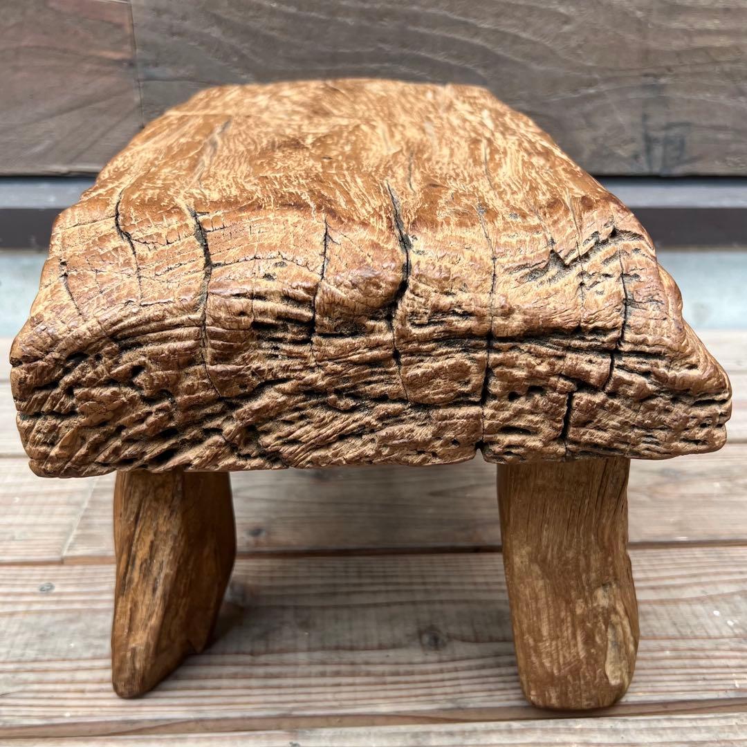 極厚 希少木材 オールドチークのスツール 49.5cm 腰掛け 踏み台 飾り台