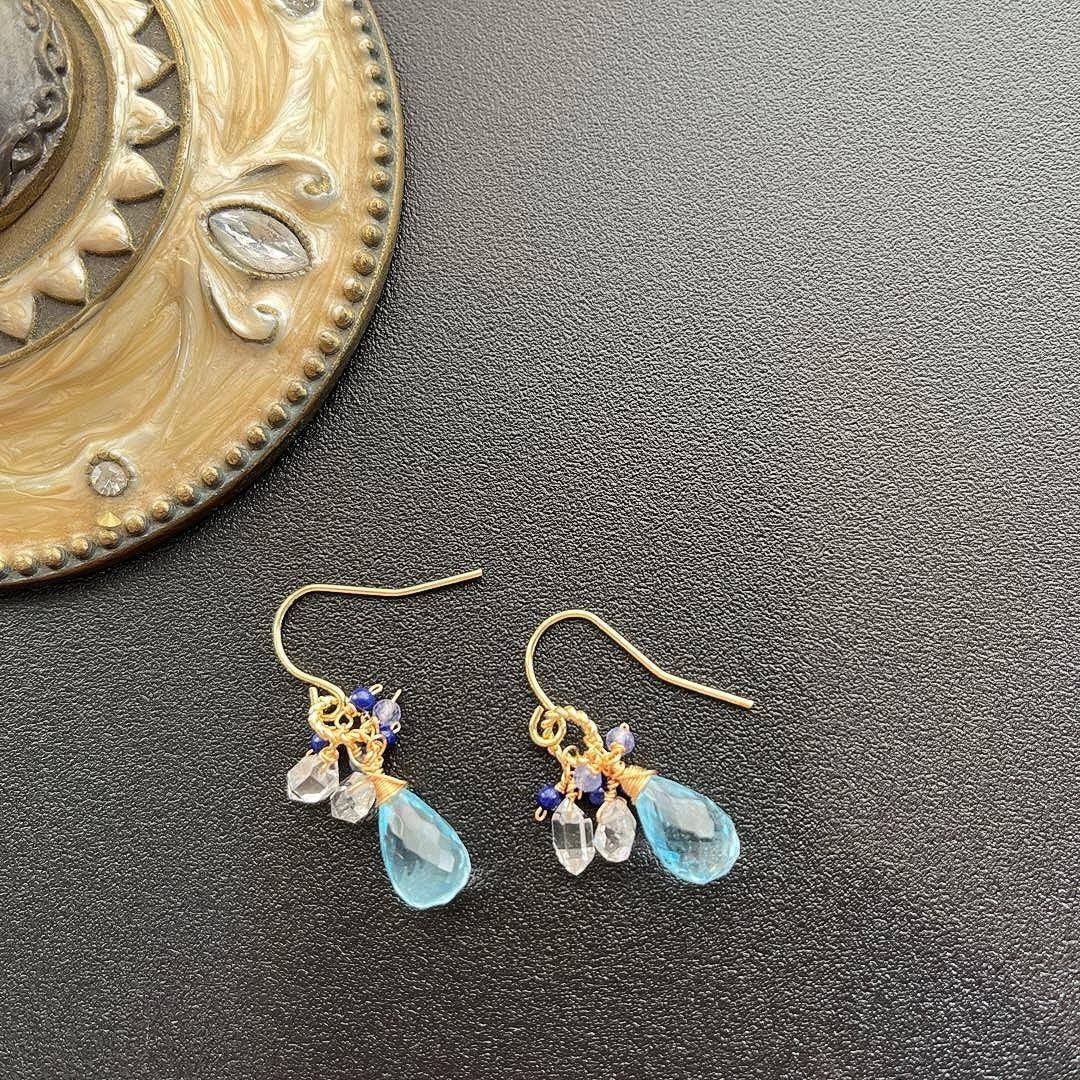 ブルートパーズ＆ラピスラズリ＆両剣水晶＆タンザナイト＊ピアスorイヤリング