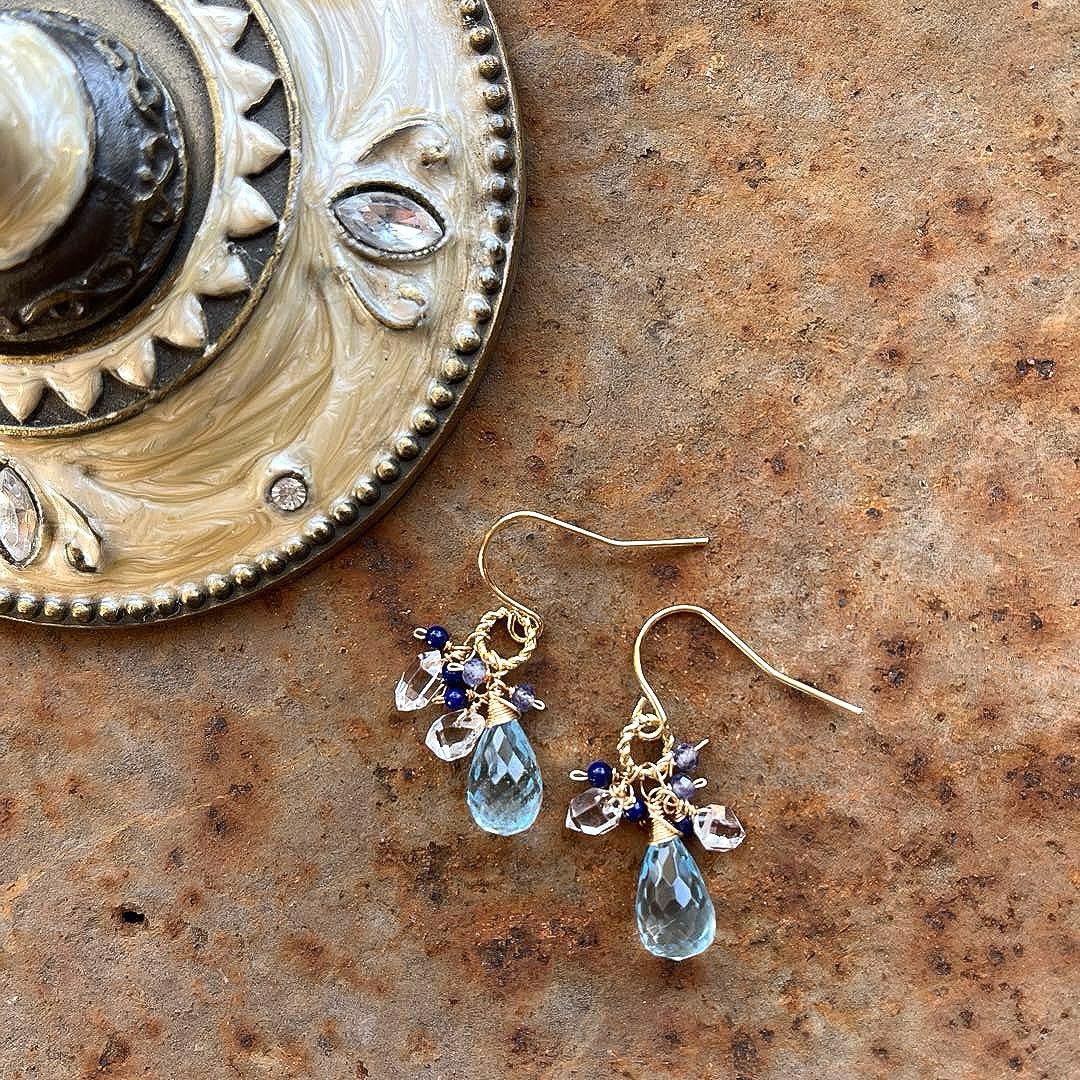 ブルートパーズ＆ラピスラズリ＆両剣水晶＆タンザナイト＊ピアスorイヤリング