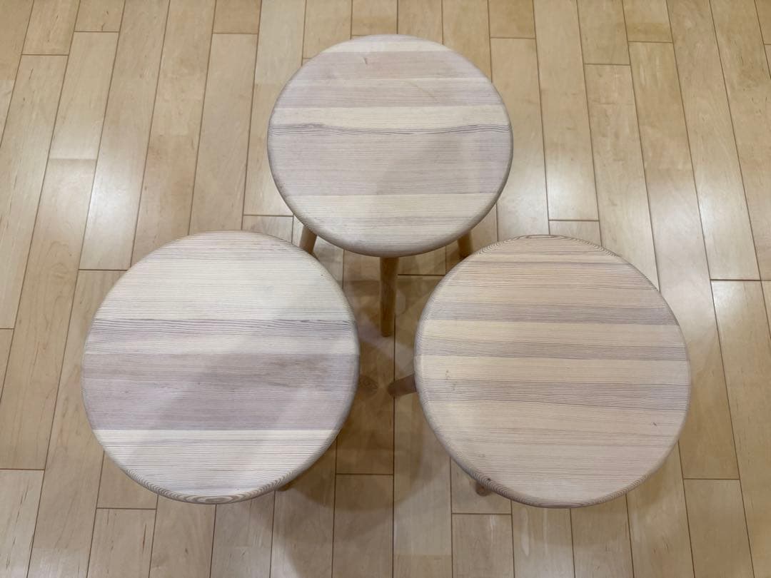 木製円形スツール 3脚セット 高さ42cm